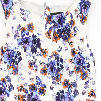 New Look Womens Multicoloured Floral Cotton A-Line Size 14 Round Neck Zip