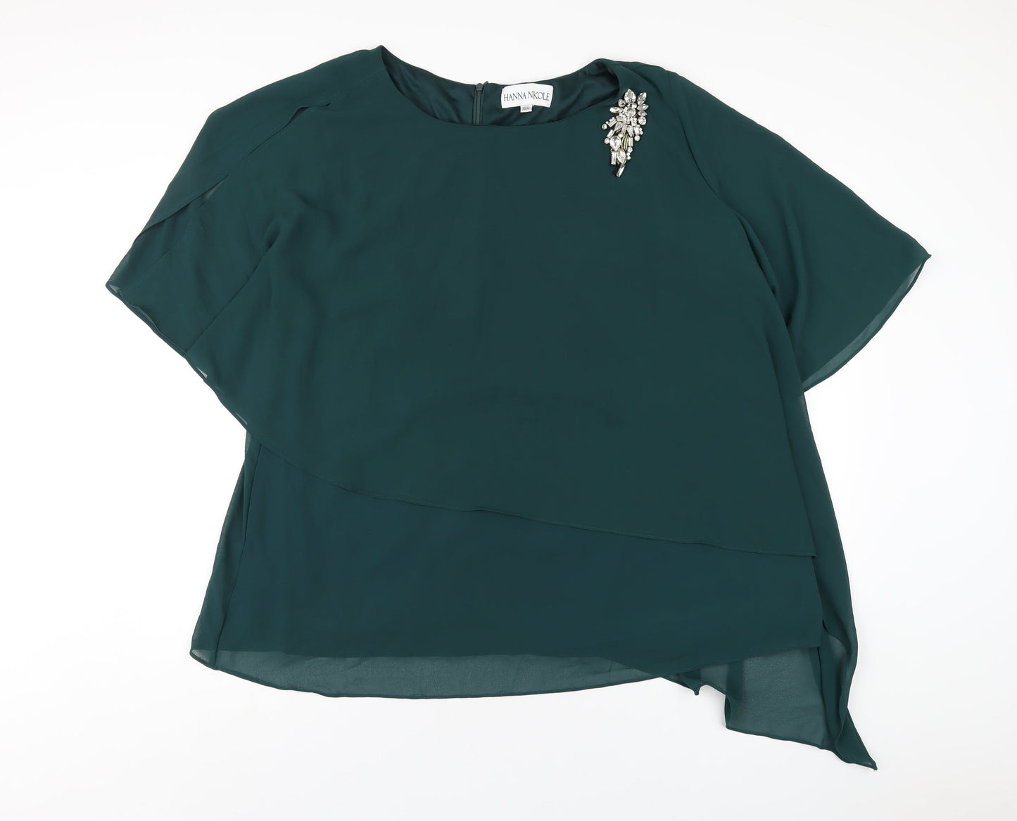 Hanna Nikole Womens Green Polyester Basic Blouse Size 16 Round Neck