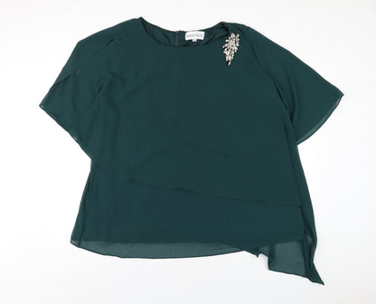 Hanna Nikole Womens Green Polyester Basic Blouse Size 16 Round Neck