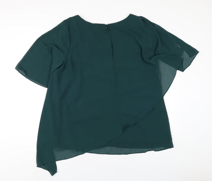 Hanna Nikole Womens Green Polyester Basic Blouse Size 16 Round Neck
