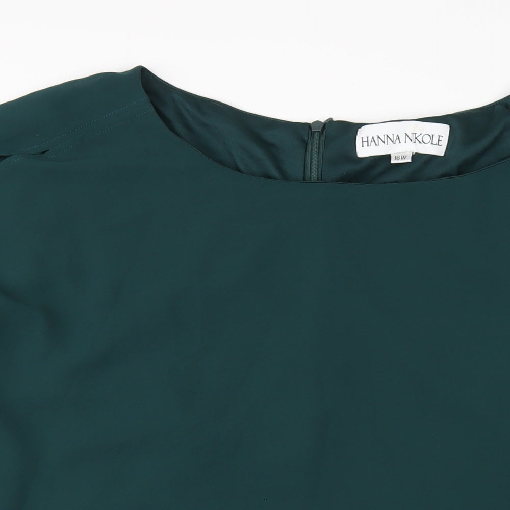 Hanna Nikole Womens Green Polyester Basic Blouse Size 16 Round Neck