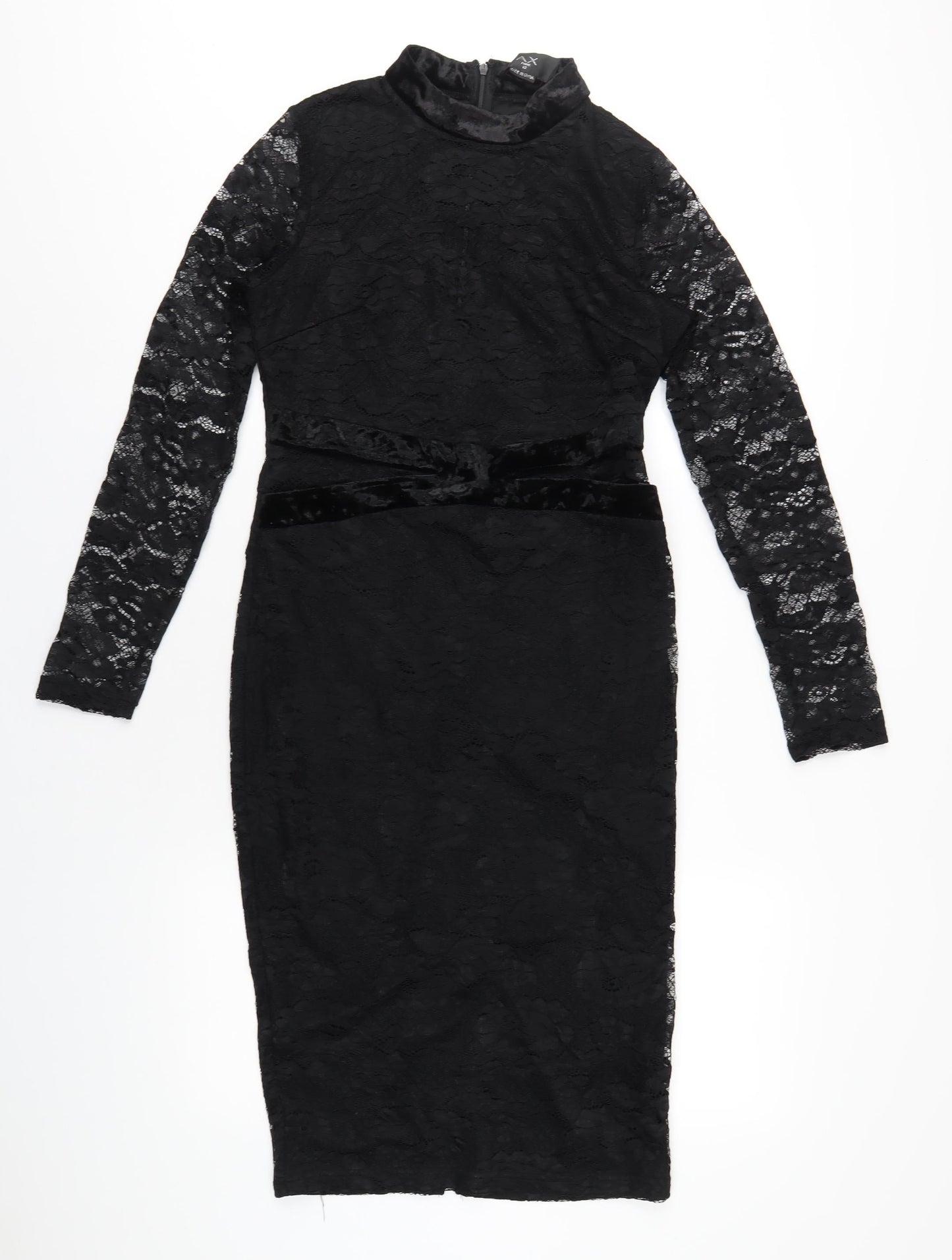 AX Paris Womens Black Polyester Bodycon Size 12 Round Neck Zip