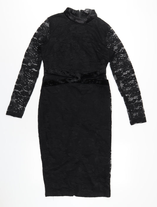 AX Paris Womens Black Polyester Bodycon Size 12 Round Neck Zip