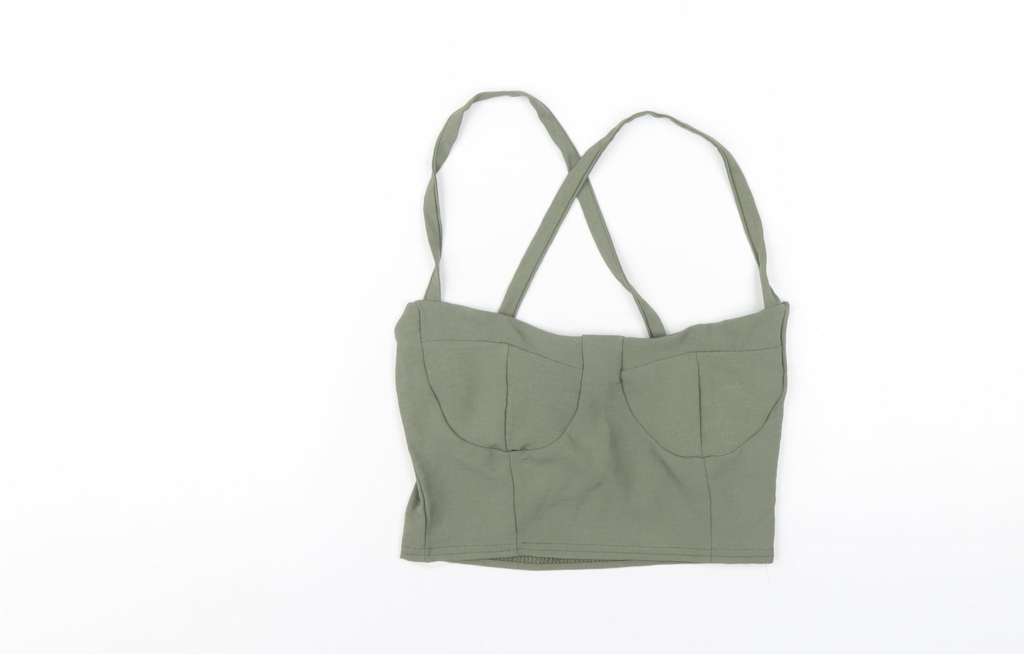 Boohoo Womens Green Polyester Cropped T-Shirt Size 10 Square Neck