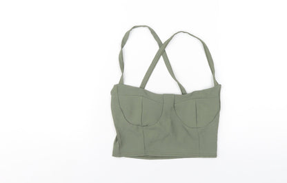 Boohoo Womens Green Polyester Cropped T-Shirt Size 10 Square Neck