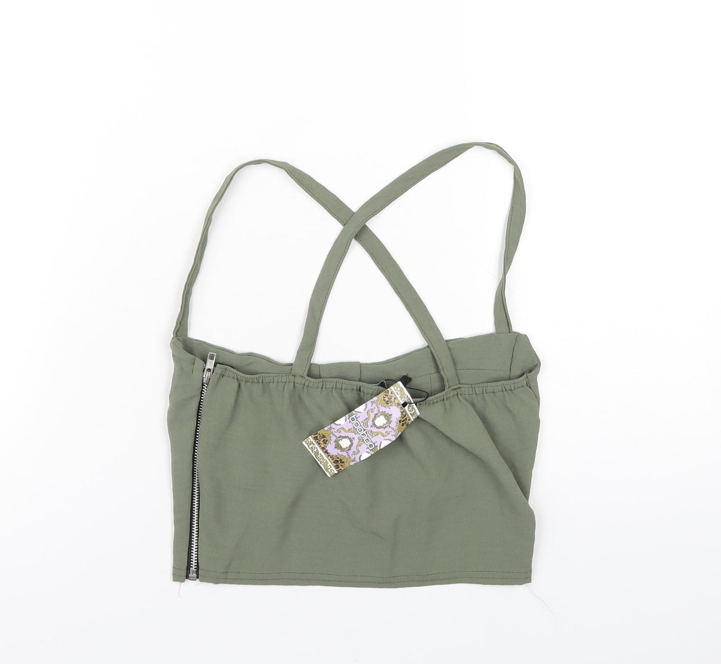 Boohoo Womens Green Polyester Cropped T-Shirt Size 10 Square Neck