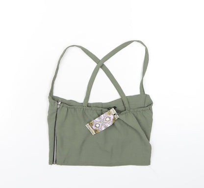 Boohoo Womens Green Polyester Cropped T-Shirt Size 10 Square Neck