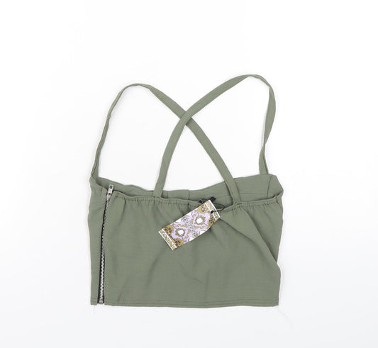 Boohoo Womens Green Polyester Cropped T-Shirt Size 10 Square Neck