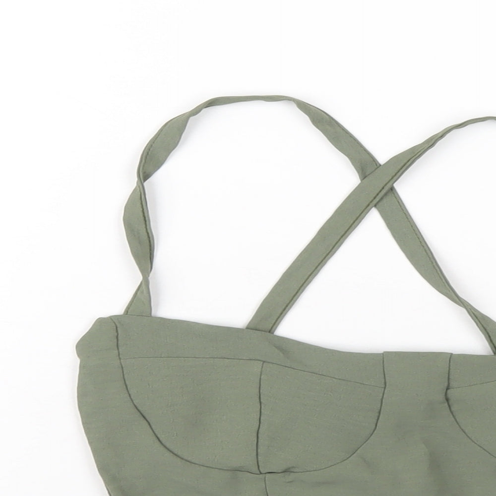 Boohoo Womens Green Polyester Cropped T-Shirt Size 10 Square Neck