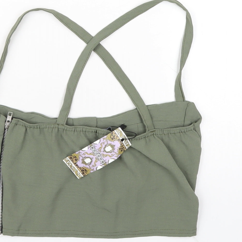 Boohoo Womens Green Polyester Cropped T-Shirt Size 10 Square Neck