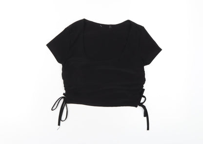 Womens UK Size 10 Boohoo Black Cropped T-Shirt