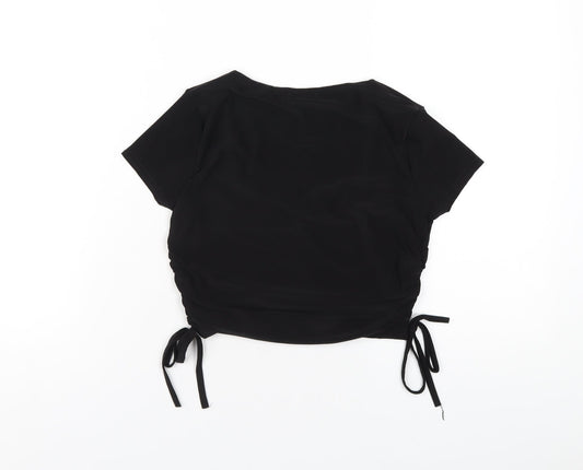 Boohoo Womens Black Polyester Cropped T-Shirt Size 10 Scoop Neck