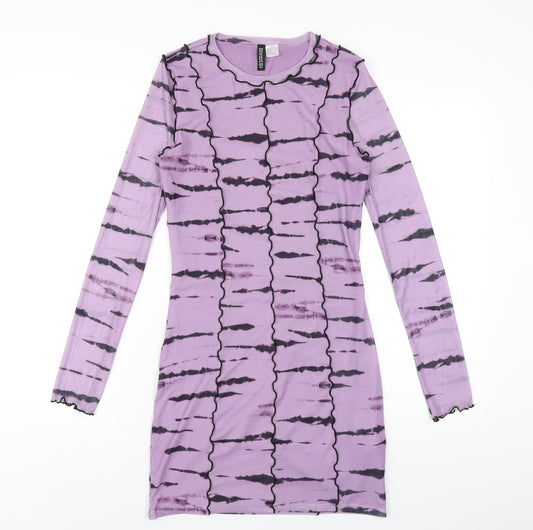 H&M Womens Purple Geometric Polyester Bodycon Size M Round Neck Pullover