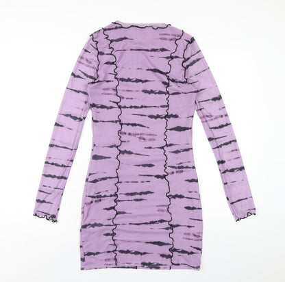 H&M Womens Purple Geometric Polyester Bodycon Size M Round Neck Pullover