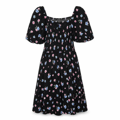 Select Womens Black Floral Viscose A-Line Size 8 Square Neck Pullover