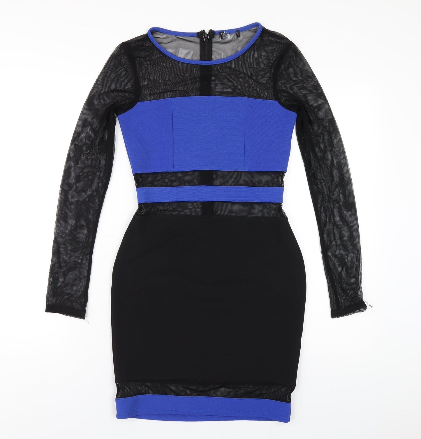 Miss Selfridge Womens Black Polyester Bodycon Size 8 Round Neck Zip