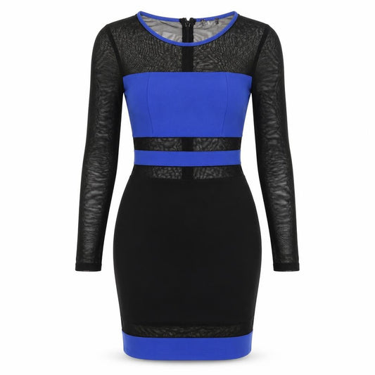 Front view of Miss Selfridge women’s black polyester bodycon, size UK 8, round neck zip