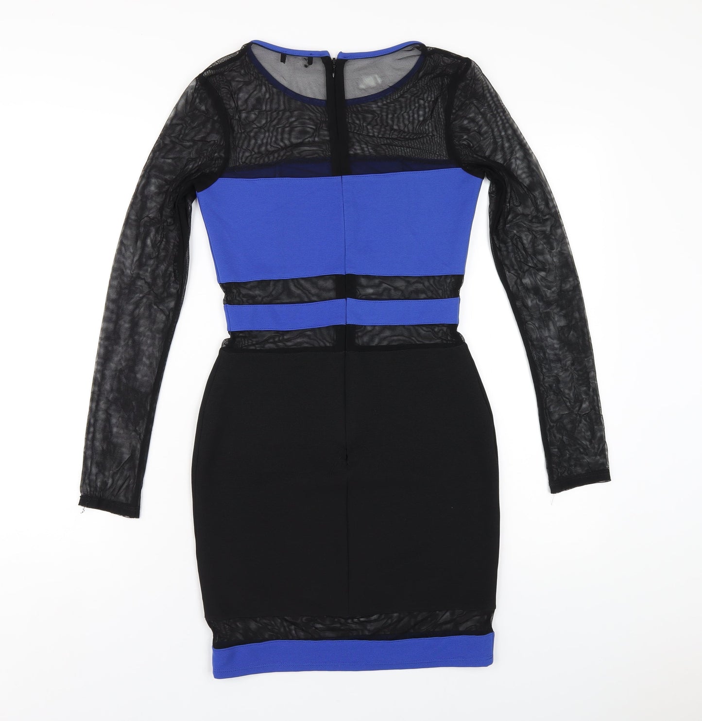 Miss Selfridge Womens Black Polyester Bodycon Size 8 Round Neck Zip