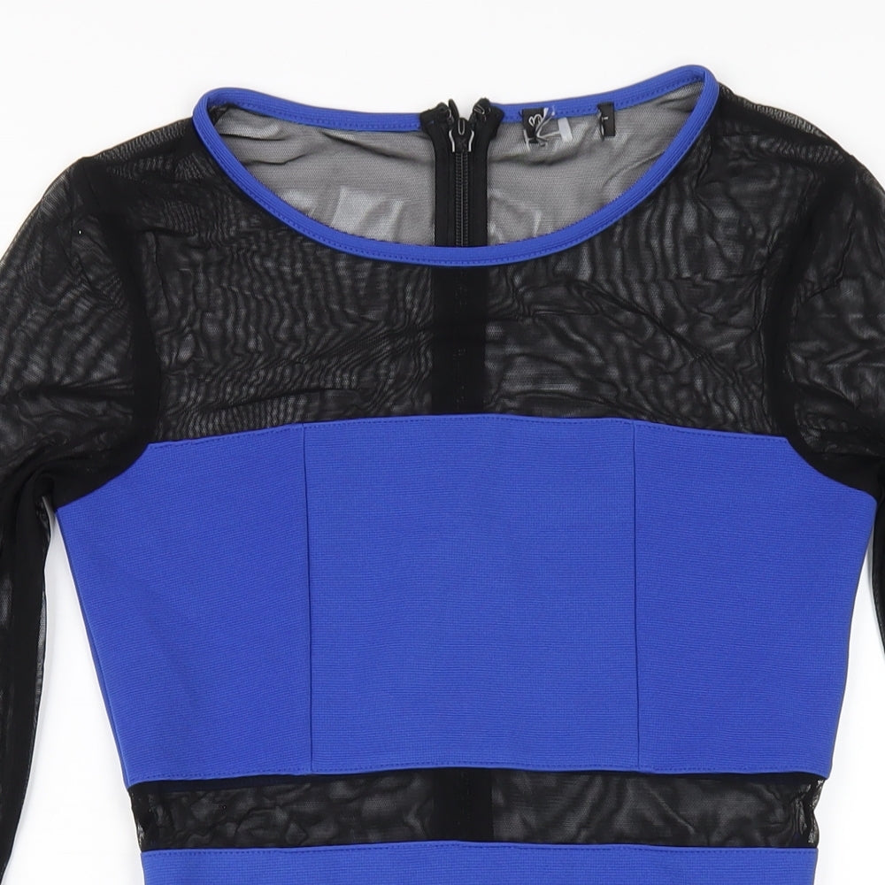 Miss Selfridge Womens Black Polyester Bodycon Size 8 Round Neck Zip