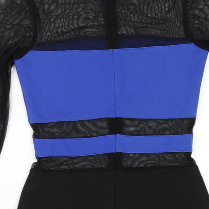 Miss Selfridge Womens Black Polyester Bodycon Size 8 Round Neck Zip