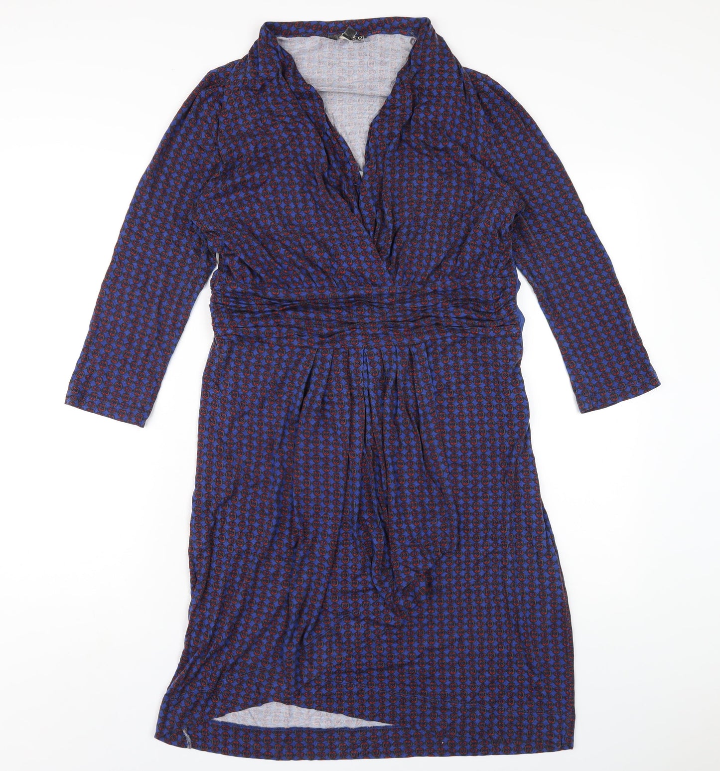 N.W 3 Womens Blue Geometric Viscose A-Line Size 14 V-Neck Pullover