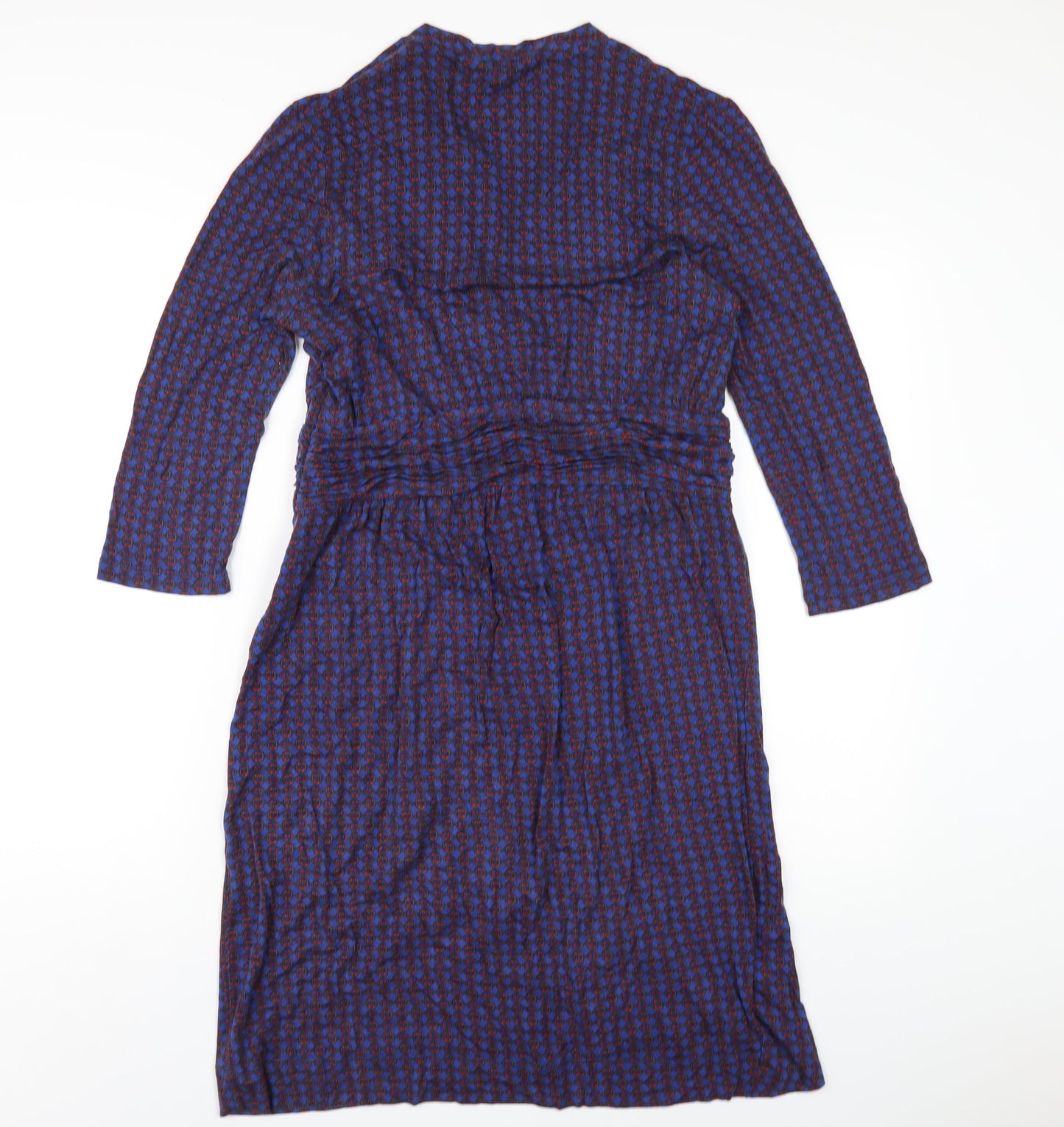 N.W 3 Womens Blue Geometric Viscose A-Line Size 14 V-Neck Pullover