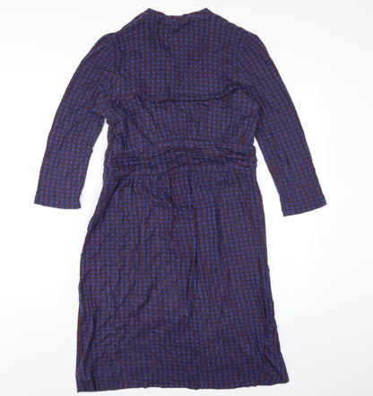 N.W 3 Womens Blue Geometric Viscose A-Line Size 14 V-Neck Pullover