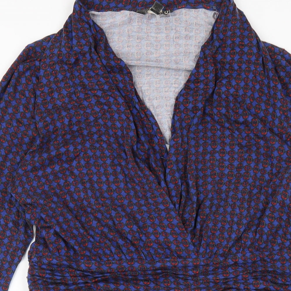 N.W 3 Womens Blue Geometric Viscose A-Line Size 14 V-Neck Pullover