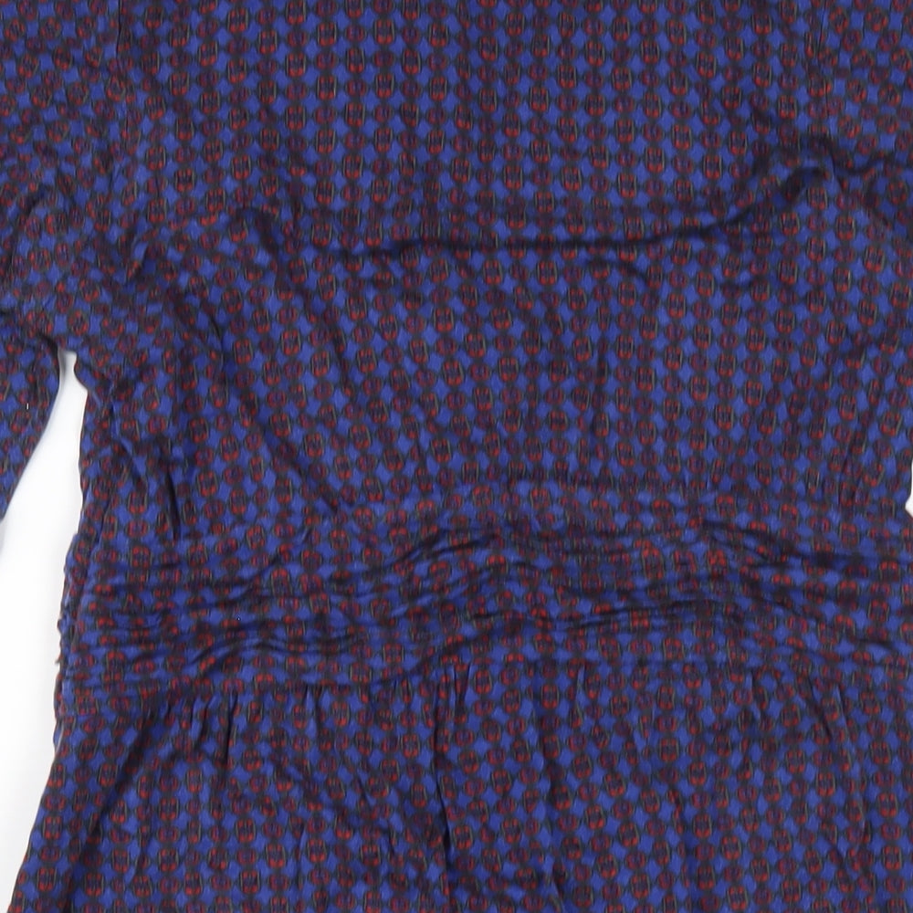 N.W 3 Womens Blue Geometric Viscose A-Line Size 14 V-Neck Pullover