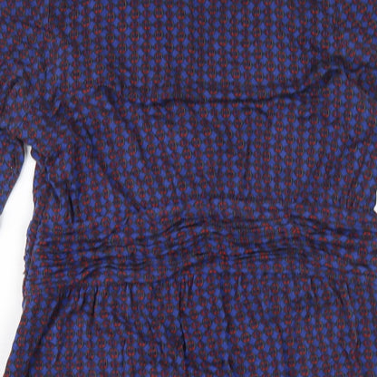 N.W 3 Womens Blue Geometric Viscose A-Line Size 14 V-Neck Pullover