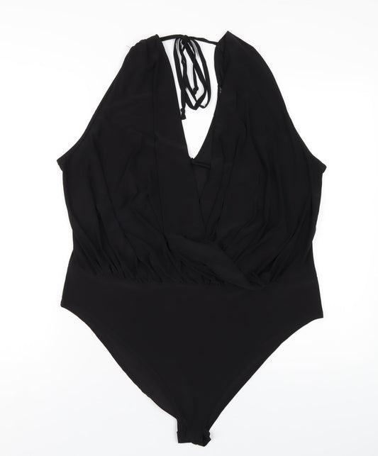 Boohoo Womens Black Polyester Bodysuit One-Piece Size 24 Snap