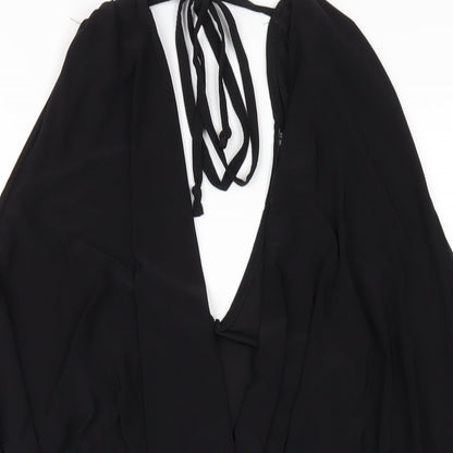 Boohoo Womens Black Polyester Bodysuit One-Piece Size 24 Snap