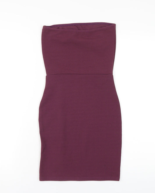 PRETTYLITTLETHING Womens Purple Polyester Bodycon Size 6 Square Neck Pullover