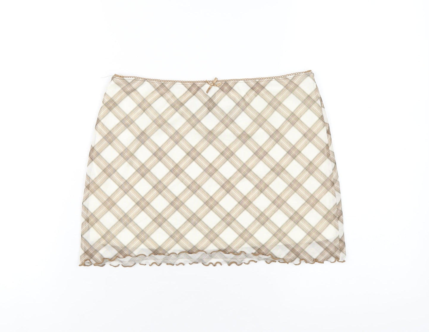 H&M Womens Beige Plaid Polyester Mini Skirt Size S