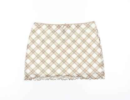 H&M Womens Beige Plaid Polyester Mini Skirt Size S