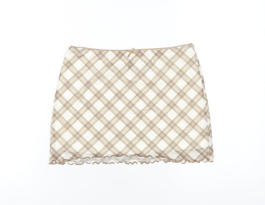 H&M Womens Beige Plaid Polyester Mini Skirt Size S