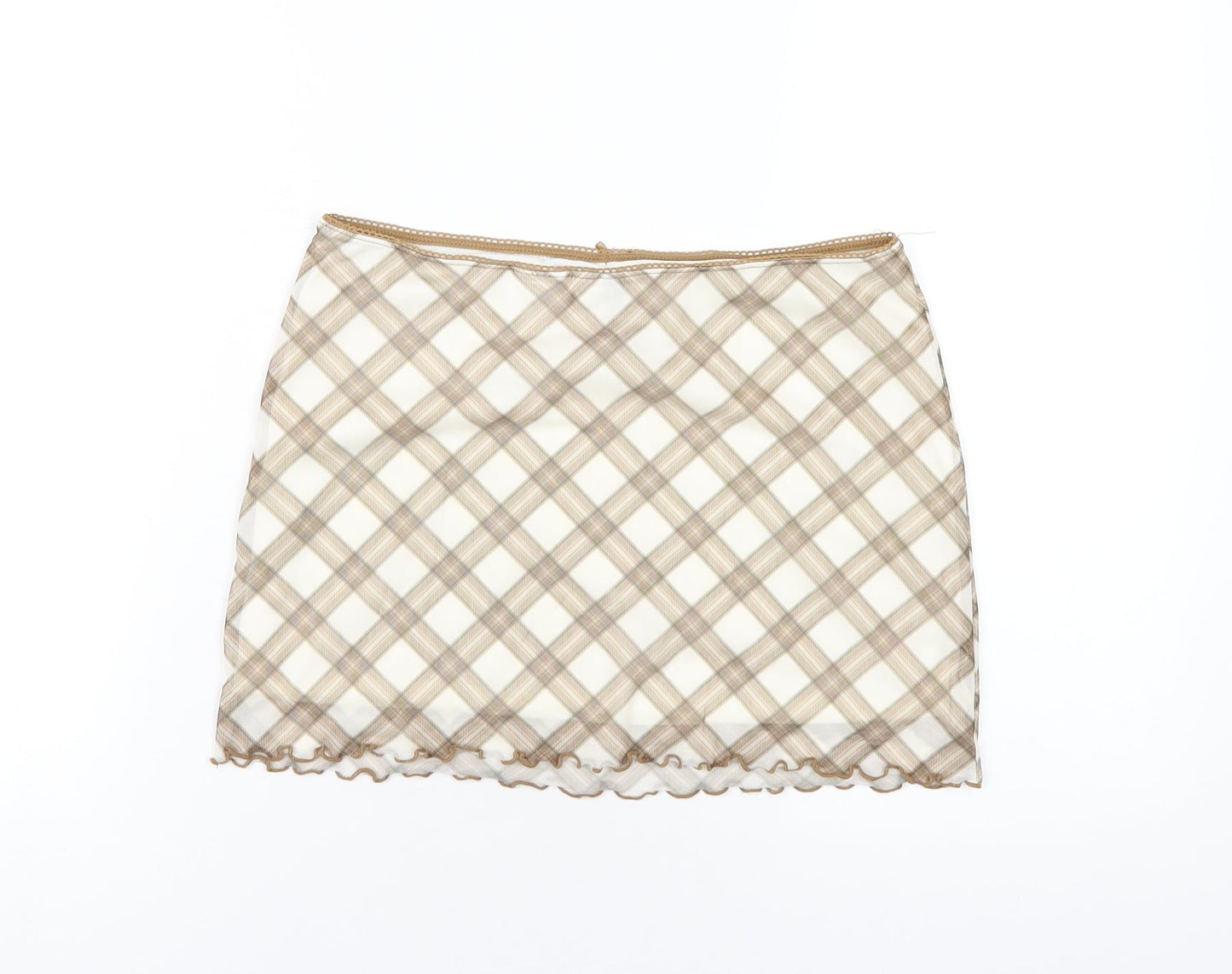 H&M Womens Beige Plaid Polyester Mini Skirt Size S