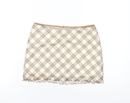 H&M Womens Beige Plaid Polyester Mini Skirt Size S