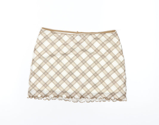 H&M Womens Beige Plaid Polyester Mini Skirt Size S