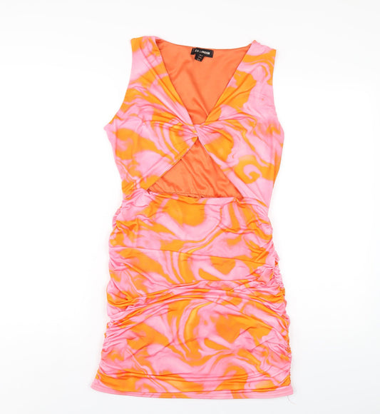 QED London Womens Pink Geometric Polyester Bodycon Size 12 V-Neck Pullover