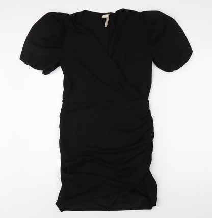 H&M Womens Black Polyester Bodycon Size M V-Neck Pullover
