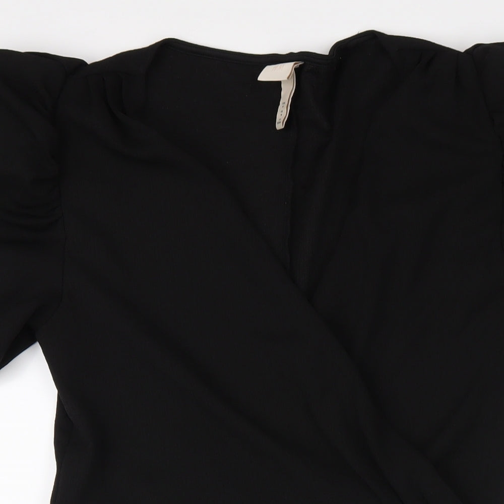 H&M Womens Black Polyester Bodycon Size M V-Neck Pullover