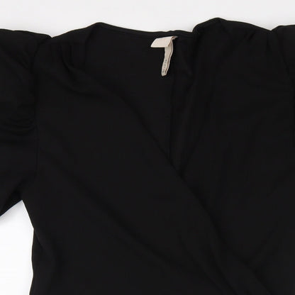 H&M Womens Black Polyester Bodycon Size M V-Neck Pullover