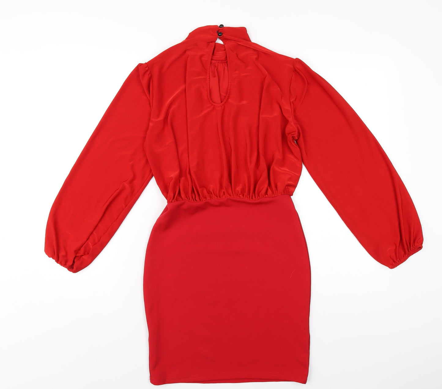 Edge Street Womens Red Polyester Bodycon Size 10 Mock Neck Button