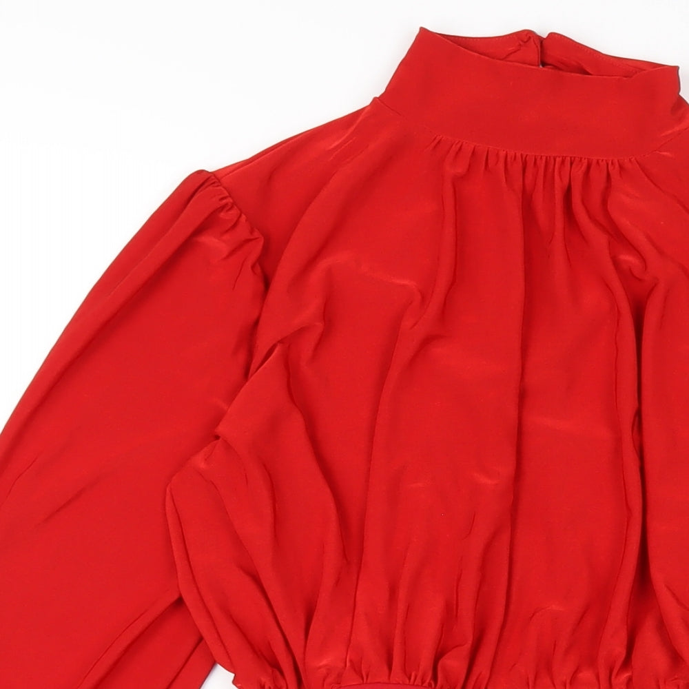 Edge Street Womens Red Polyester Bodycon Size 10 Mock Neck Button