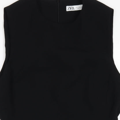 Zara Womens Black Polyester Pencil Dress Size L Round Neck Zip