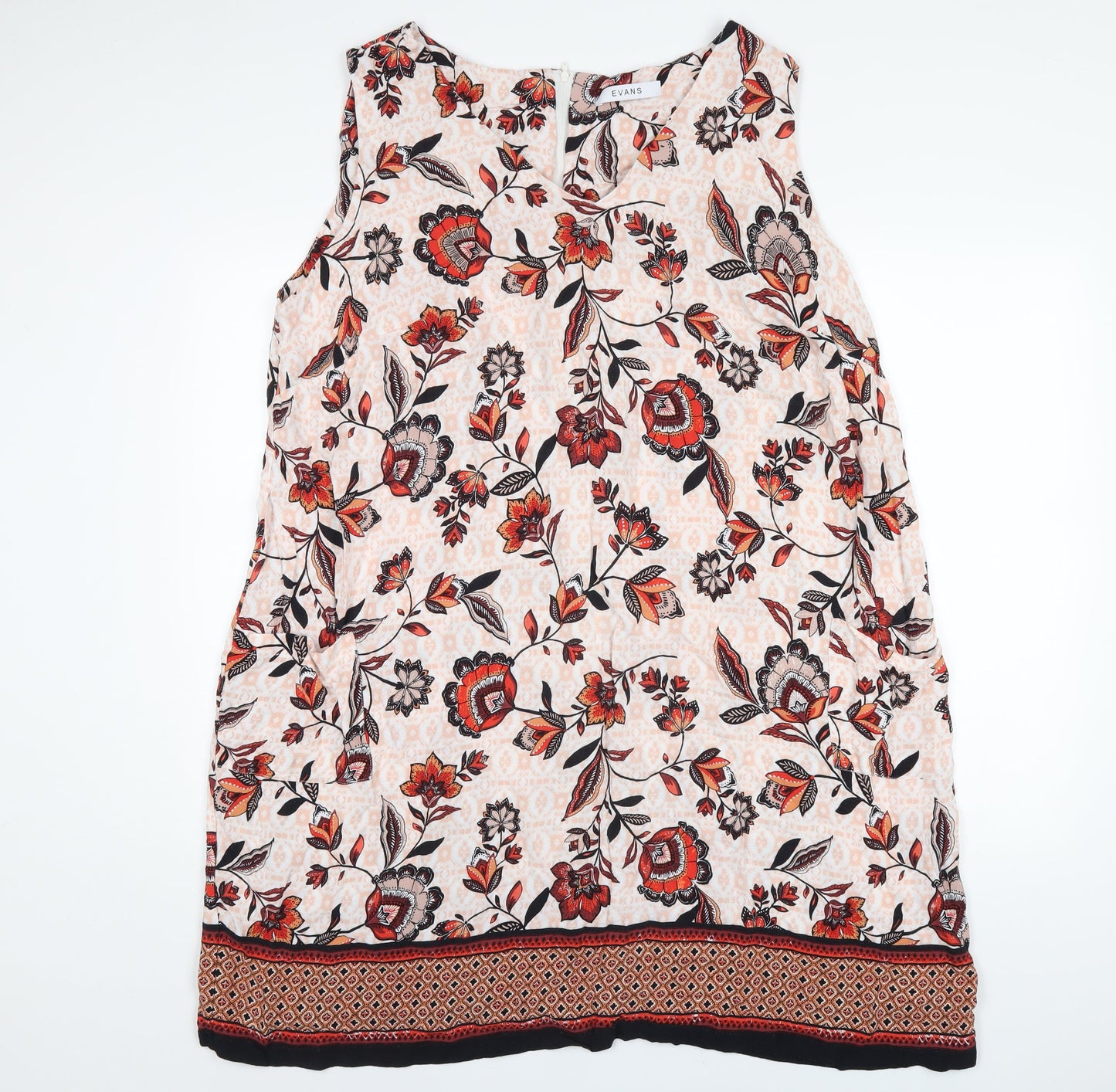 Evans Womens Multicoloured Geometric Viscose A-Line Size 26 Round Neck Zip