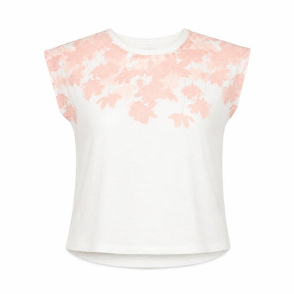 Bassini Womens White Floral Polyester Basic T-Shirt Size 14 Round Neck