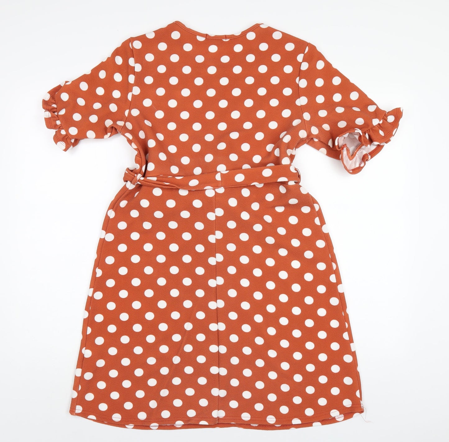 Boohoo Womens Brown Polka Dot Polyester A-Line Size 12 Round Neck Pullover