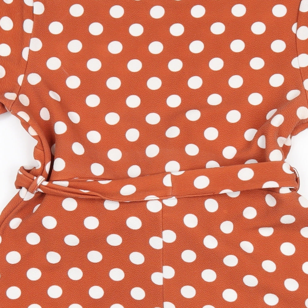 Boohoo Womens Brown Polka Dot Polyester A-Line Size 12 Round Neck Pullover